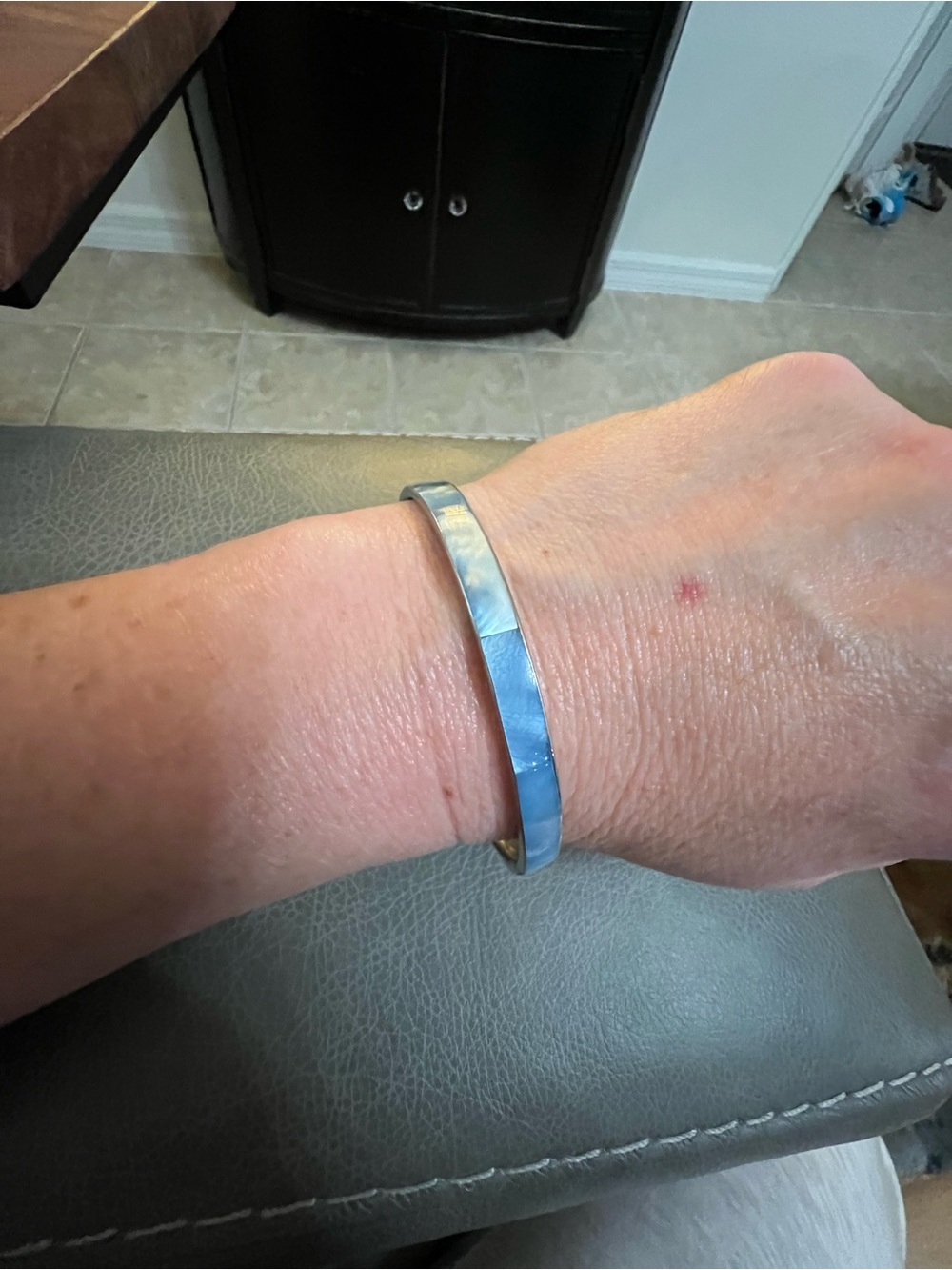 Blue Stone with Stainless Bangle Bracelet—great condition!